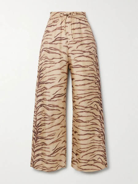  Stella Mccartney Stella Mccartney - Tiger-print Silk-twill Wide-leg Pants - Neutral 