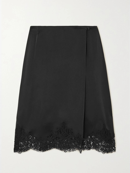  Stella Mccartney Stella Mccartney - Wrap-effect Lace-trimmed Satin Skirt - Black 