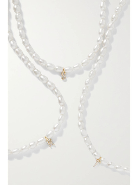  Stone And Strand Stone And Strand - Initial 10-karat Gold, Pearl And Diamond Necklace - B 