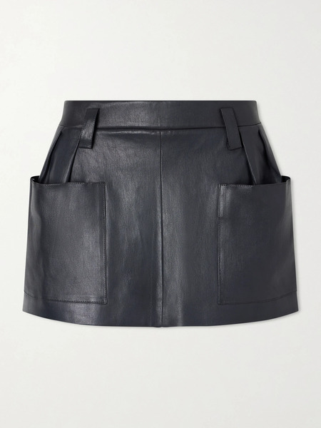  Stouls Stouls - Anastasia Pleated Leather Mini Skirt - Black 