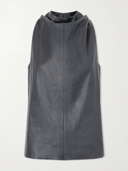  Stouls Stouls - Aurea Draped Leather Halterneck Top - Black 