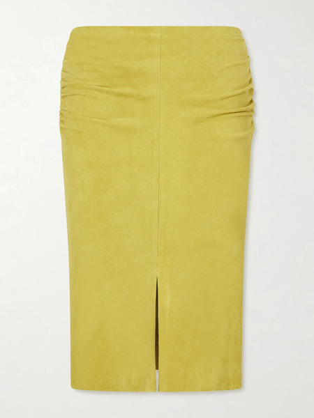  Stouls Stouls - Ooma Ruched Suede Midi Skirt - Lime Green 