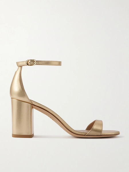  Stuart Weitzman Stuart Weitzman - Nudist Block Metallic Leather Sandals - Gold 