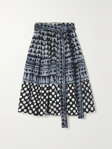  Studio 189 Studio 189 - Belted Tiered Printed Cotton Midi Skirt - Black 