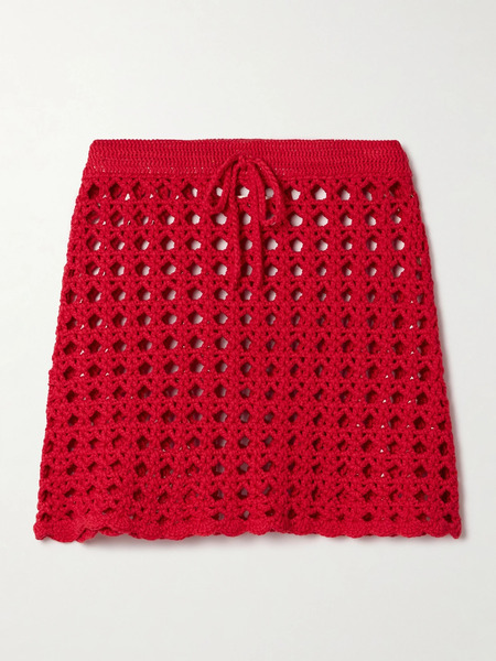  Suzie Kondi Suzie Kondi - Crete Open-knit Cotton Mini Skirt - Red 