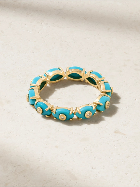  Sydney Evan Sydney Evan - Eternity 14-karat Gold, Turquoise And Diamond Ring - 6 1/2 