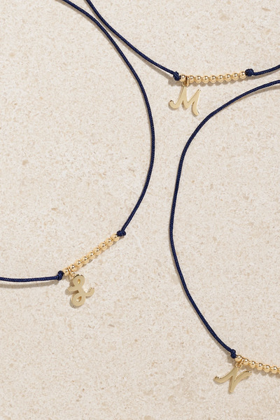 Sydney Evan Sydney Evan - Initial 14-karat Gold And Cord Bracelet - Navy 