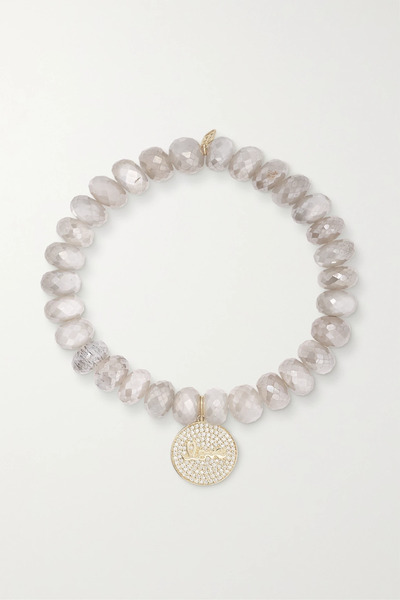  Sydney Evan Sydney Evan - Love Script 14-karat Gold, Moonstone And Diamond Bracelet - White 