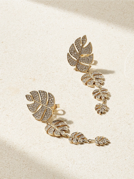  Sydney Evan Sydney Evan - Monstera Leaf 14-karat Gold Diamond Earrings - One Size 