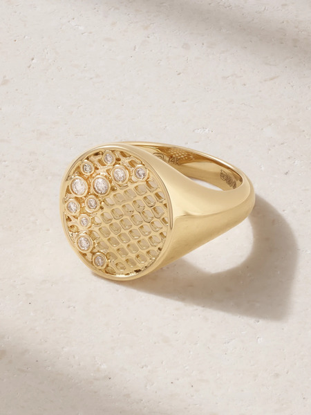  Sydney Evan Sydney Evan - Oval Fishnet 14-karat Diamond Signet Ring - Gold 
