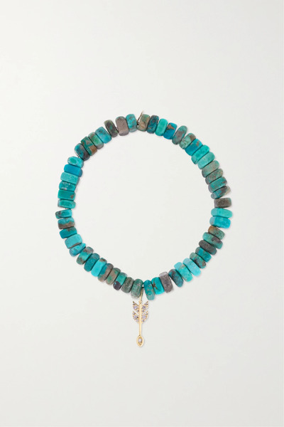  Sydney Evan Sydney Evan - Small Arrow 14-karat Gold, Turquoise And Diamond Bracelet - Blue 