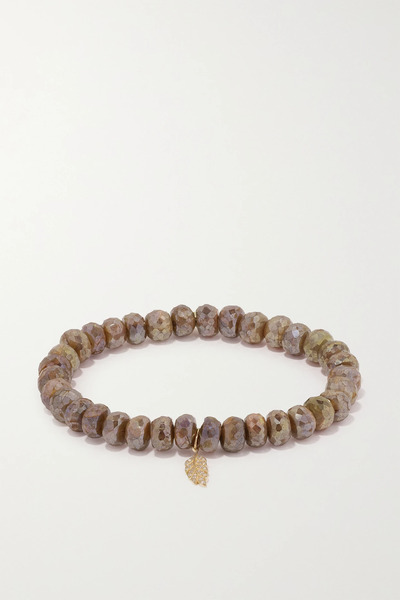  Sydney Evan Sydney Evan - Tiny Feather 14-karat Gold, Labradorite And Diamond Bracelet - Brown 