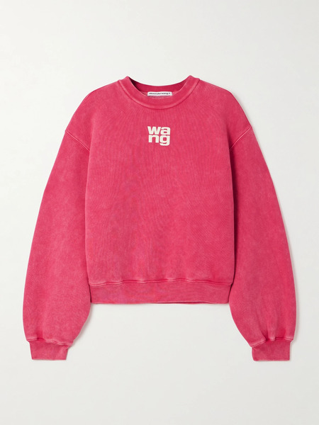  T By Alexander Wang T By Alexander Wang - Printed Cotton-blend Jersey Sweatshirt - Bright Pink 
