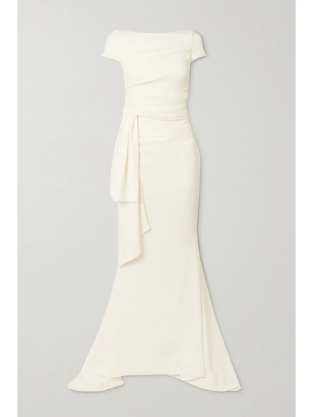  Talbot Runhof Talbot Runhof - Bouvier Gathered Draped Crepe Gown - Ivory 