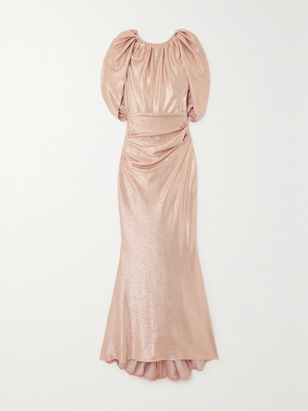  Talbot Runhof Talbot Runhof - Cape-effect Gathered Metallic Stretch-jersey Gown - Pink 
