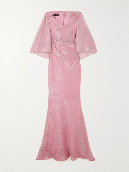  Talbot Runhof Talbot Runhof - Cape-effect Metallic Voile Gown - Pink 