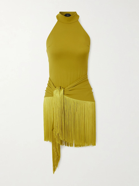  Taller Marmo Taller Marmo - Artemis Fringed Swimsuit And Pareo Set - Chartreuse 
