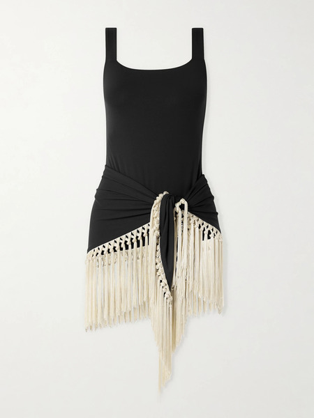  Taller Marmo Taller Marmo - Mini Lido Swimsuit And Fringed Pareo Set - Black 