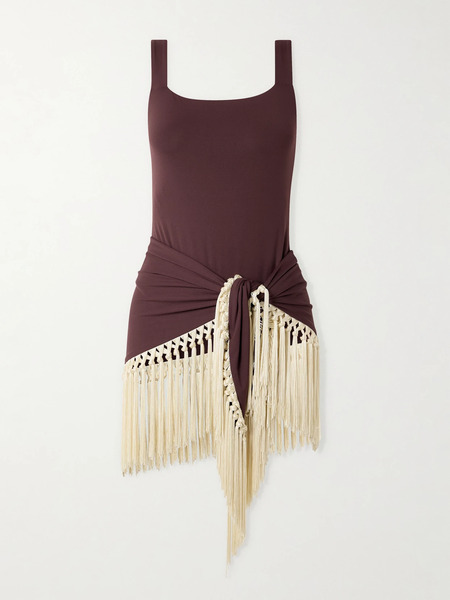  Taller Marmo Taller Marmo - Mini Lido Swimsuit And Fringed Pareo Set - Burgundy 