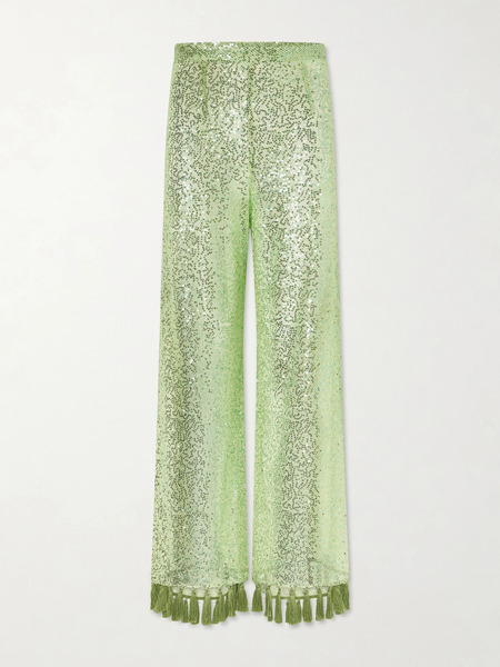  Taller Marmo Taller Marmo - Sequined Fringed Flared Pants - Green 