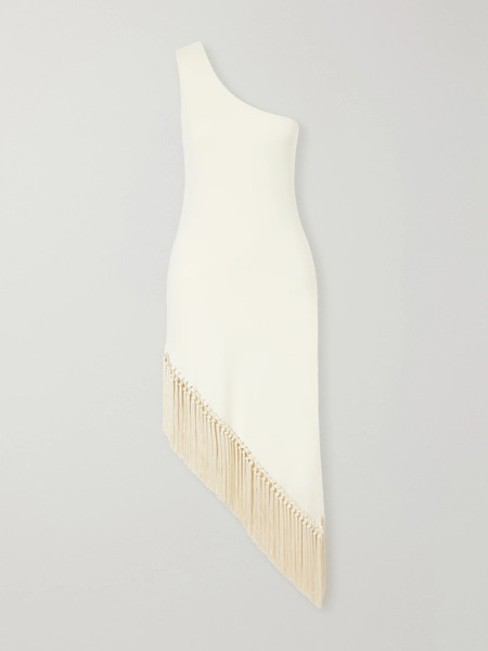  Taller Marmo Taller Marmo - Yacare One-shoulder Asymmetrical Fringed Jersey Midi Dress - Ivory 