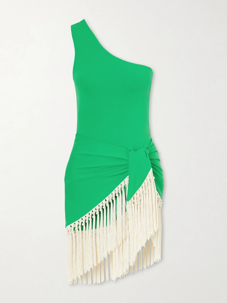  Taller Marmo Taller Marmo - Yacare Swimsuit And Fringed Pareo Set - Green 