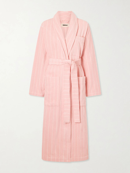  Tekla Tekla - Belted Striped Cotton-terry Robe - Baby Pink 