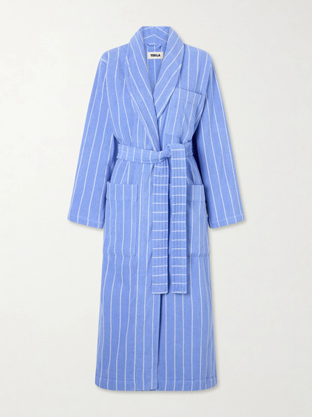  Tekla Tekla - Belted Striped Cotton-terry Robe - Bright Blue 
