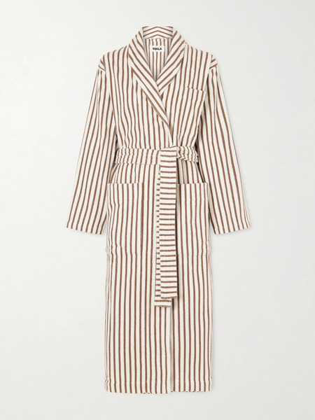  Tekla Tekla - Belted Striped Organic Cotton-terry Robe - Bronze 