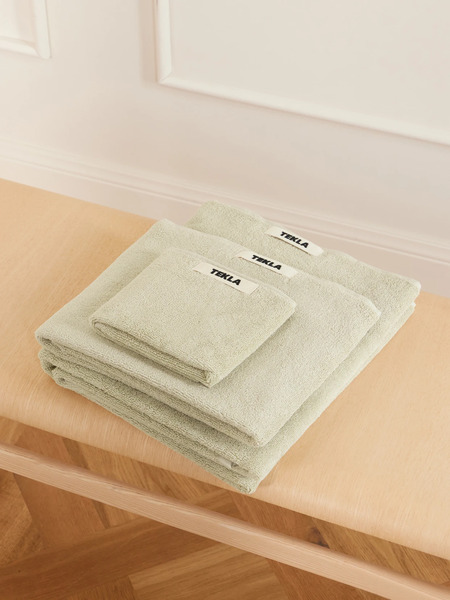  Tekla Tekla - Set Of Three Organic Cotton-terry Towels - Green 