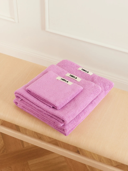 Tekla Tekla - Set Of Three Organic Cotton-terry Towels - Magenta 