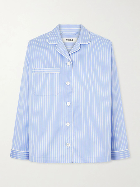  Tekla Tekla - Striped Organic Cotton Pajama Shirt - Blue 