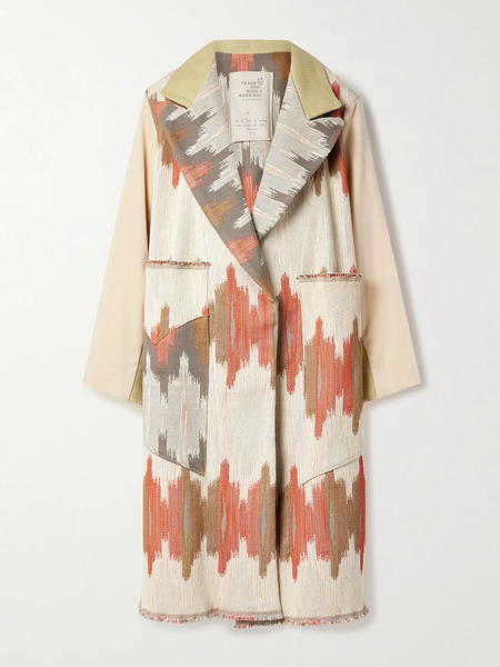  Thank You Have A Good Day Thank You Have A Good Day - Crosby Paneled Cotton-jacquard, Velvet And Herringbone-twill Coat - Neutral 