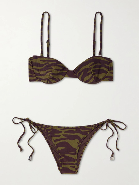  The Attico The Attico - Convertible Zebra-print Underwired Bikini - Green 