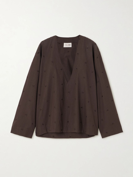  The Attico The Attico - Embroidered Cotton-blend Poplin Blouse - Brown 