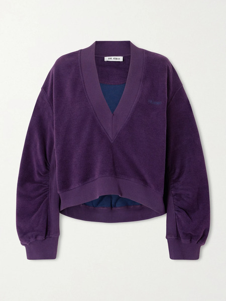  The Attico The Attico - Embroidered Cotton-blend Velour Sweatshirt - Purple 