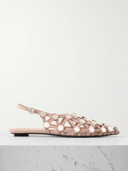  The Attico The Attico - Grid Studded Suede Slingback Point-toe Flats - Beige 
