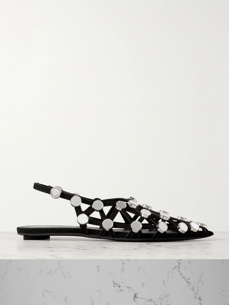  The Attico The Attico - Grid Studded Suede Slingback Point-toe Flats - Black 