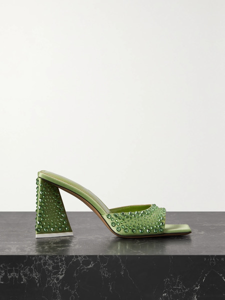  The Attico The Attico - Mini Devon Crystal-embellished Satin Mules - Green 