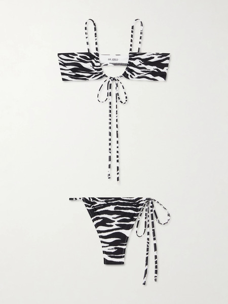  The Attico The Attico - Quick-drying Zebra-print Bikini - Black 