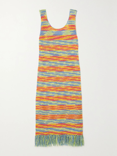  The Elder Statesman The Elder Statesman - Bridle Fringed Crocheted Cotton Midi Dress - Multi 