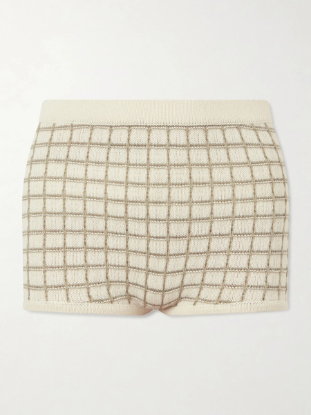  The Elder Statesman The Elder Statesman - Ida Checked Cashmere Shorts - Cream 