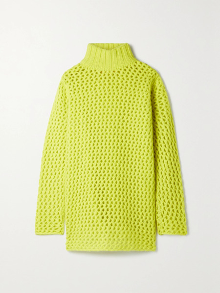  The Elder Statesman The Elder Statesman - Open-knit Cashmere Turtleneck Sweater - Chartreuse 