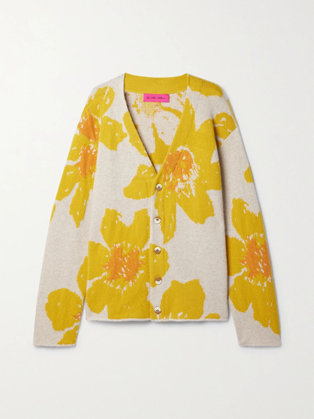  The Elder Statesman The Elder Statesman - Oversized Intarsia Cashmere Cardigan - Yellow 