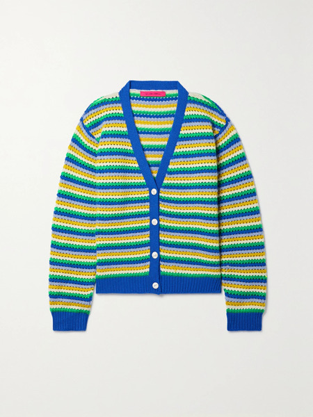  The Elder Statesman The Elder Statesman - Striped Open-knit Cashmere Cardigan - Blue 