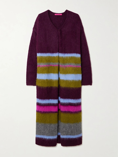  The Elder Statesman The Elder Statesman - Thistle Striped Alpaca-blend Cardigan - Purple 