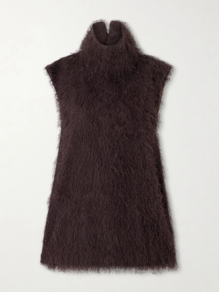  The Frankie Shop The Frankie Shop - Lancy Turtleneck Fringed Shell Mini Dress - Dark Brown 