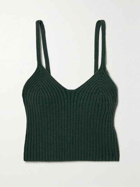  The Range The Range - Cropped Ribbed Cotton-blend Tank - Green 