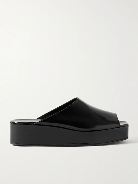  The Row The Row - Emi Glossed-leather Platform Slides - Black 