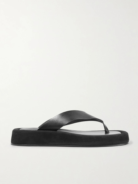  The Row The Row - Ginza Leather And Suede Platform Flip Flops - Black 